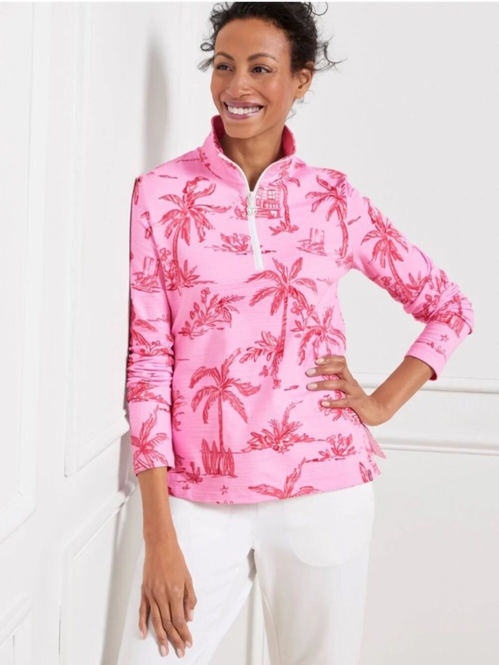 Talbots Cozy Crush Beach Villa Half Zip Pullover Pink UPF 50 Resort Size Small - Picture 4 of 11